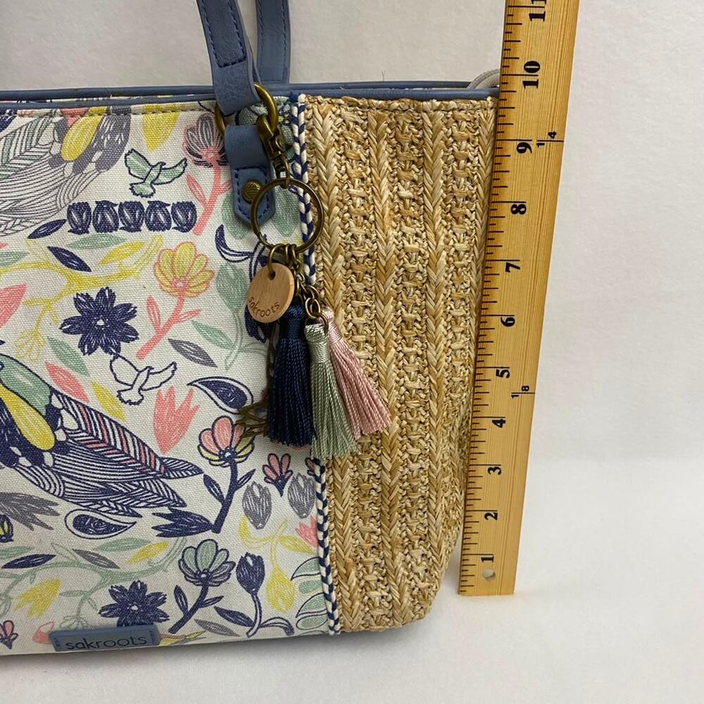 Sakroots Meadow Straw and Canvas Tote Floral Birds of Paradise Canvas Purse - Picture 8 of 9
